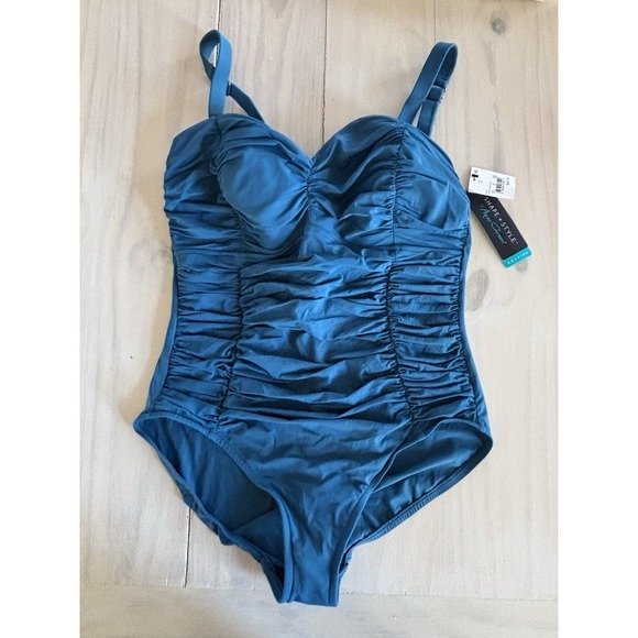 Aqua Green Women's Teal Shape & Style Full Coverage One-Piece Swimsuit NWT Sz 14 - Picture 1 of 12